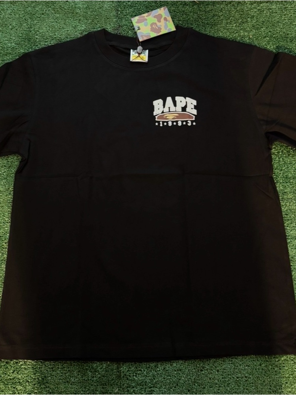 Bape Black Short Sleeve Tee with Small White & Brown Logo